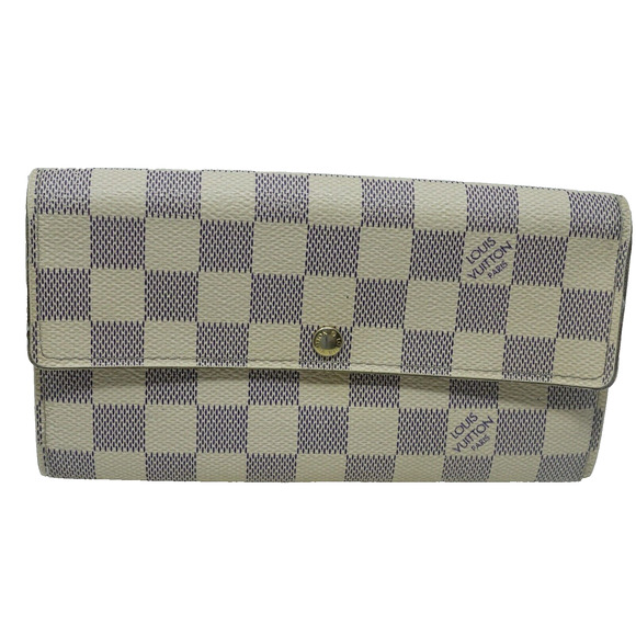 Louis Vuitton Damier Azur Canvas Sarah Wallet | Yoogi Louis Vuitton Azur Canvas Sarah GM Long Wallet Travel LV-W0712P-C005